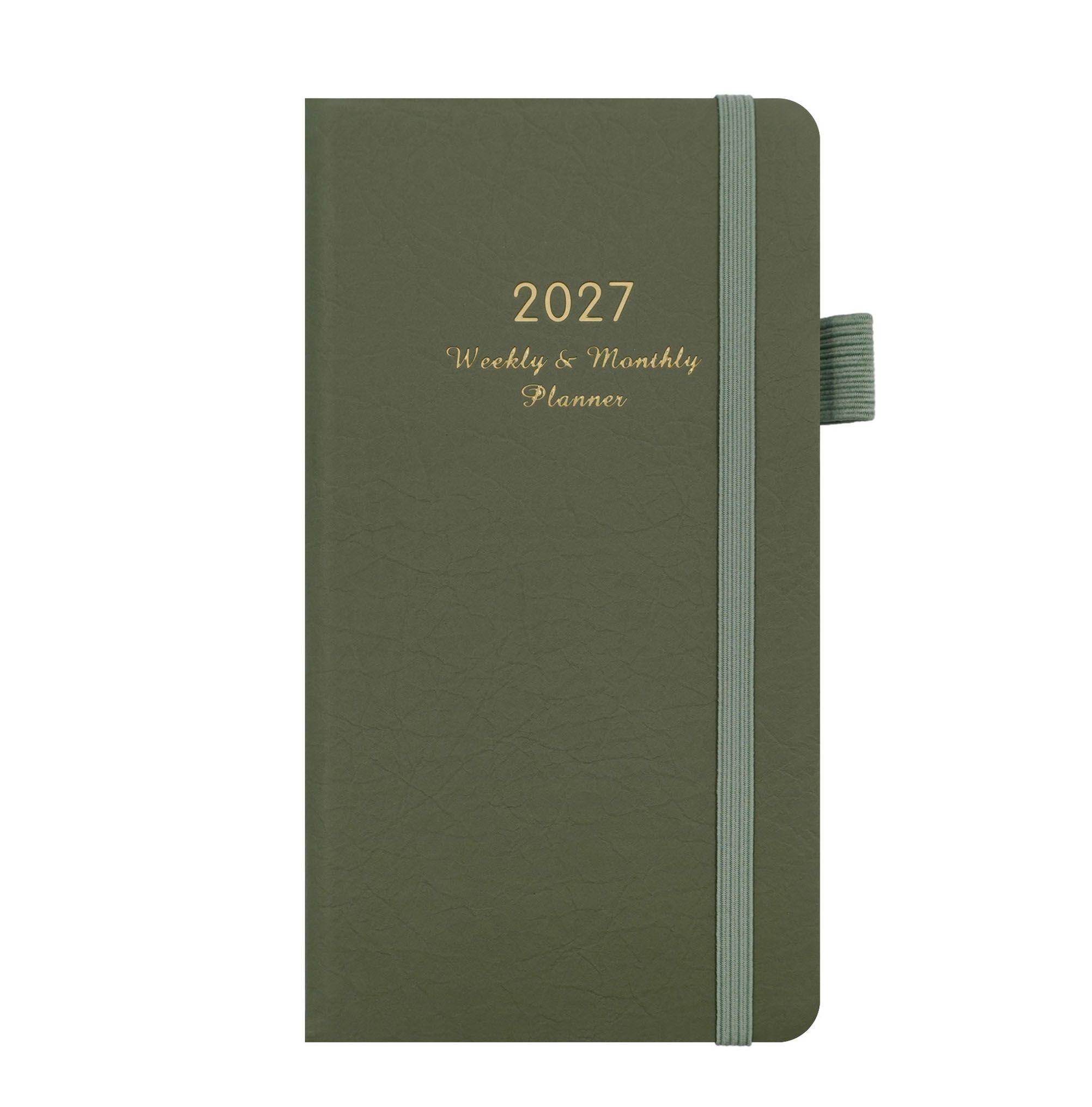 2027 Green Weekly & Monthly Planner - Compact 18 x 10 cm English Schedule Book
