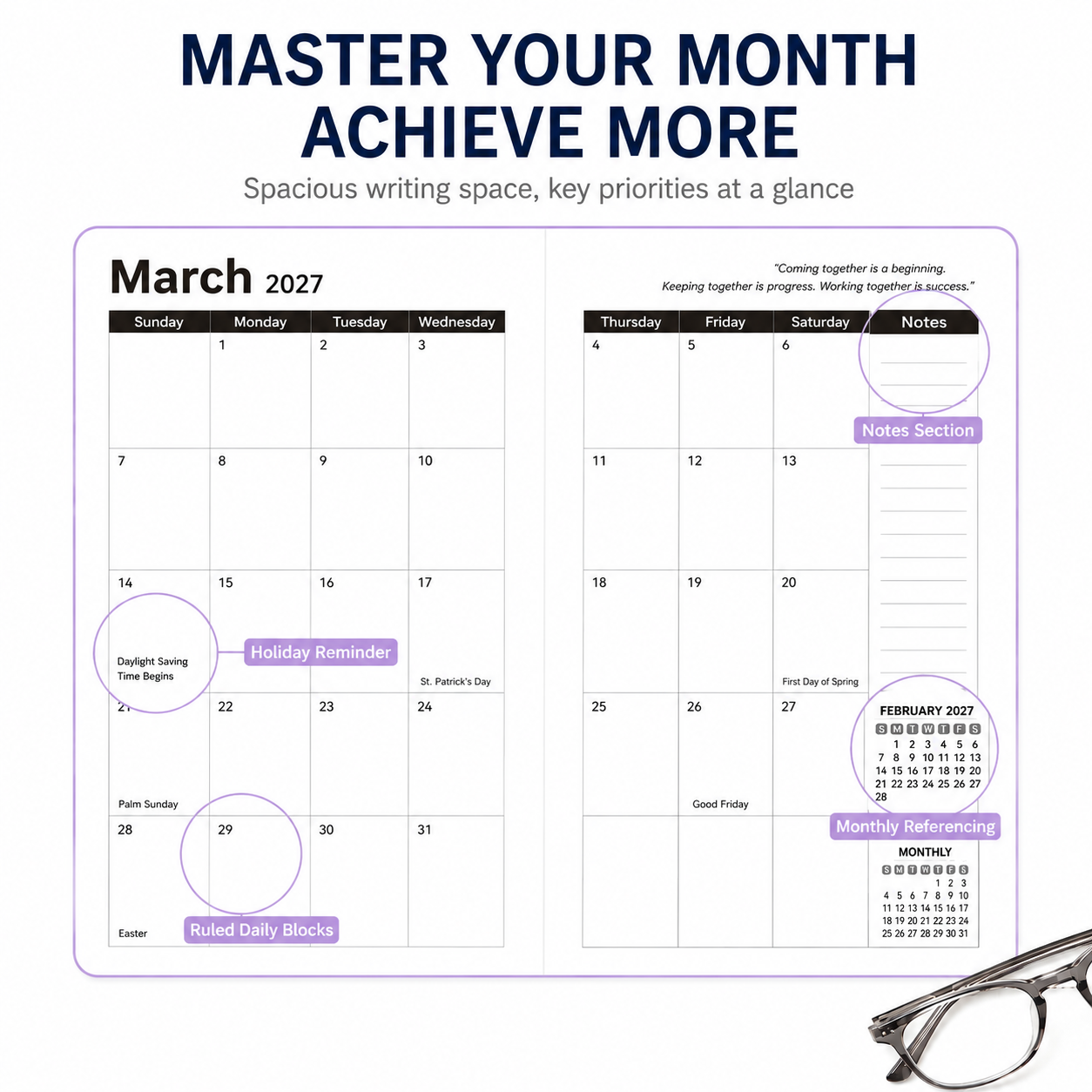2027 Dark Blue Weekly & Monthly Planner - Compact 18 x 10 cm English Schedule Book view 3