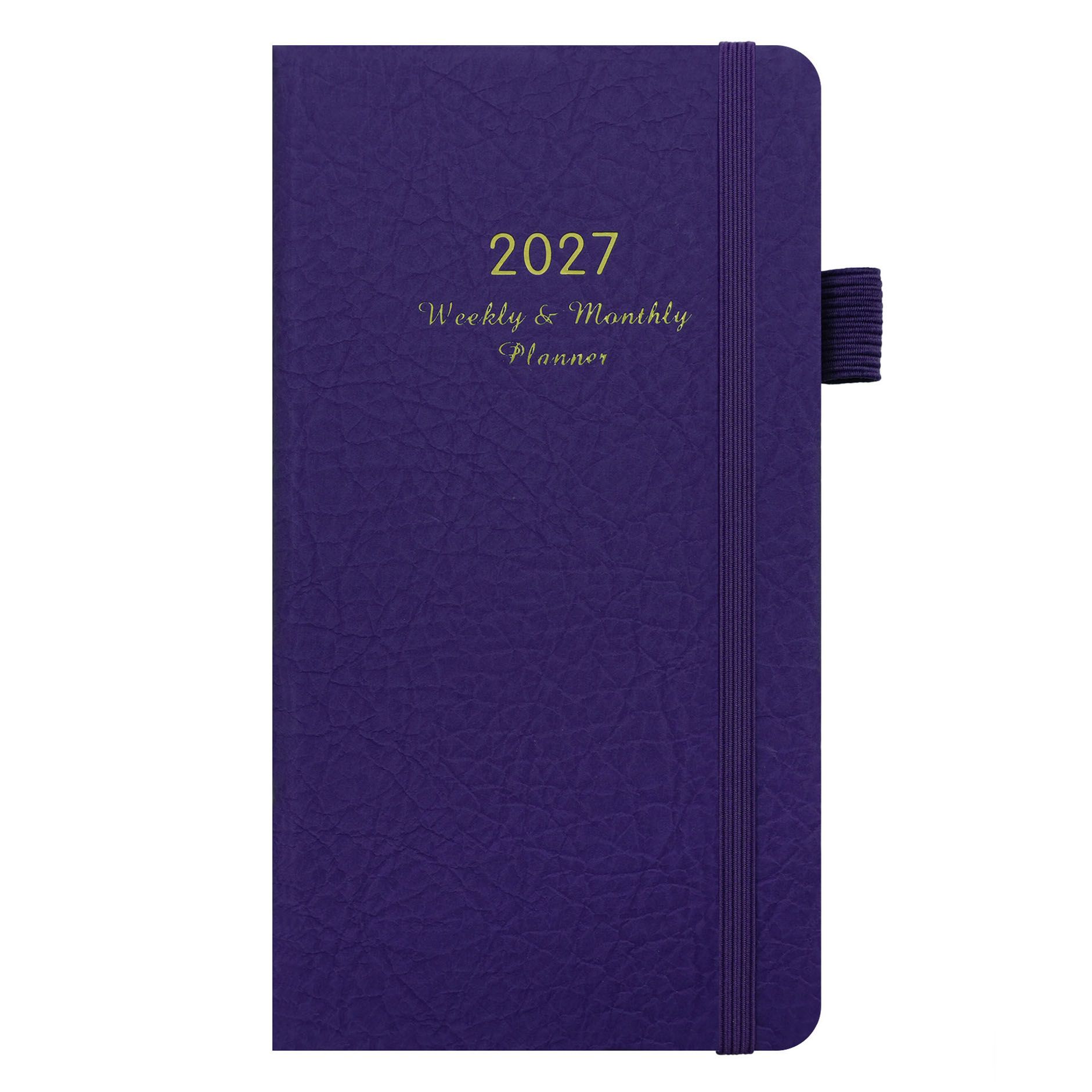 2027 Dark Purple Weekly & Monthly Planner - Compact 18 x 10 cm English