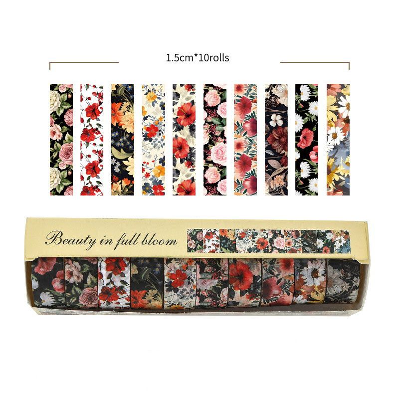 10-Roll Floral Washi Tape Set (Style 3) - 15 mm x 2 m Decorative Flower