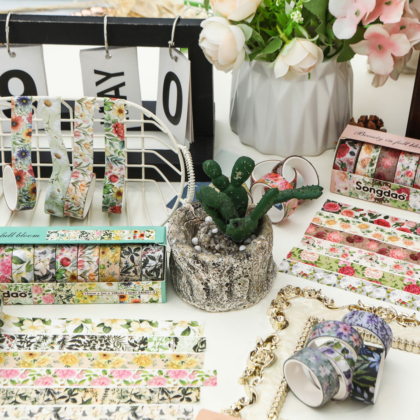 10-Roll Floral Washi Tape Set (Style 3) - 15 mm x 2 m Decorative Flower view 4