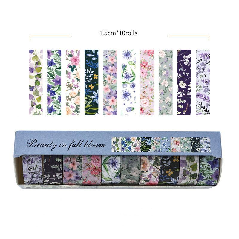 10-Roll Floral Washi Tape Set (Style 4) - 15 mm x 2 m Decorative Flower