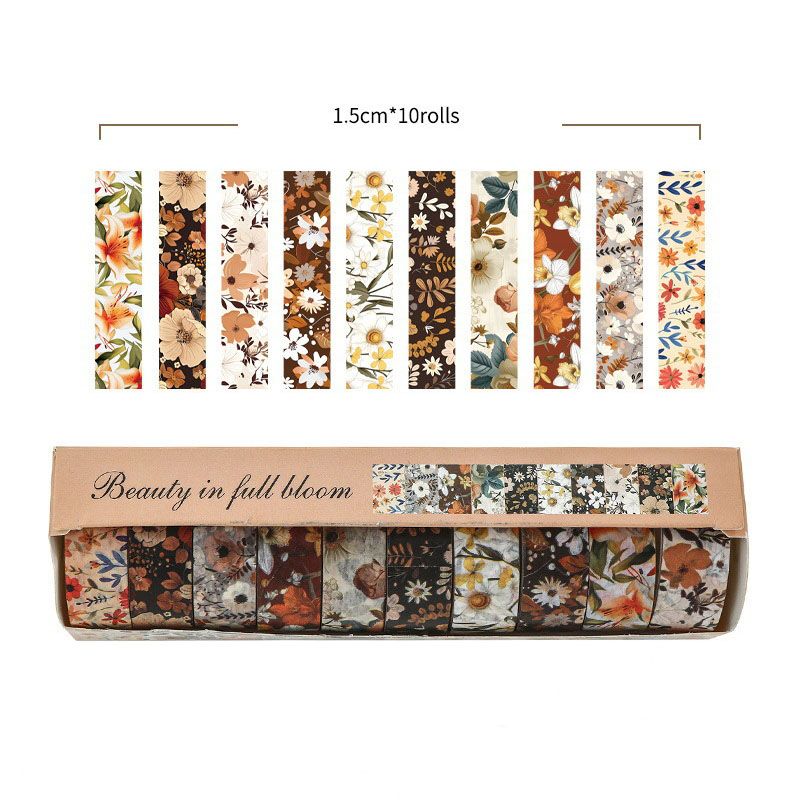 10-Roll Floral Washi Tape Set (Style 5) - 15 mm x 2 m Decorative Flower