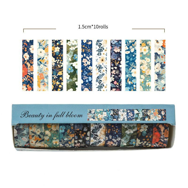 10-Roll Floral Washi Tape Set (Style 6) - 15 mm x 2 m Decorative Flower