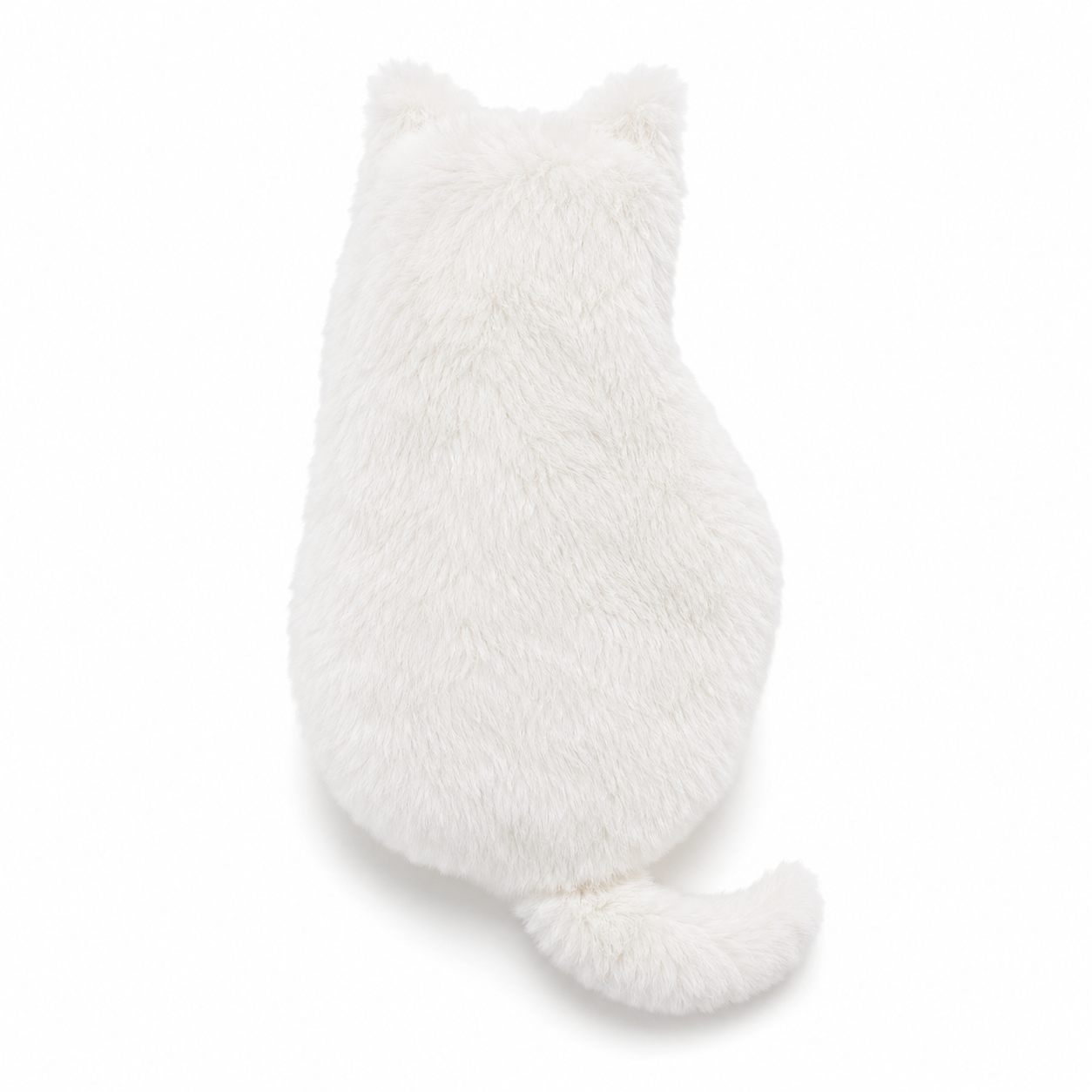 White Plush Cat Pencil Case - Soft Furry Cat-Shaped Zipper Pouch with Tail
