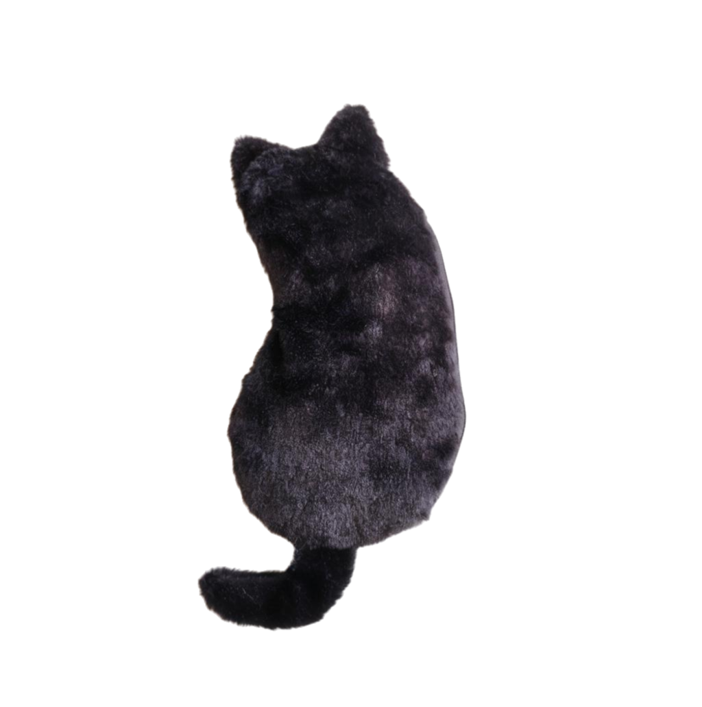 Black Plush Cat Pencil Case - Soft Furry Cat-Shaped Zipper Pouch with Tail