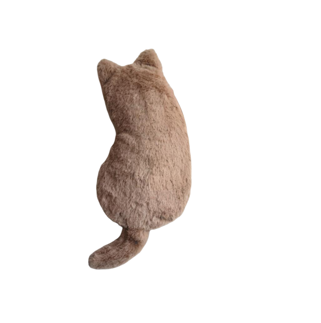 Khaki Plush Cat Pencil Case - Soft Furry Cat-Shaped Zipper Pouch with Tail