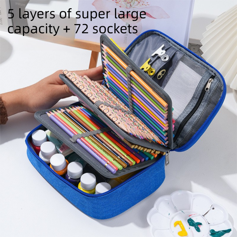Large Capacity 72-Slot Pencil Case - Black Multi-Layer Zipper Stationery view 3