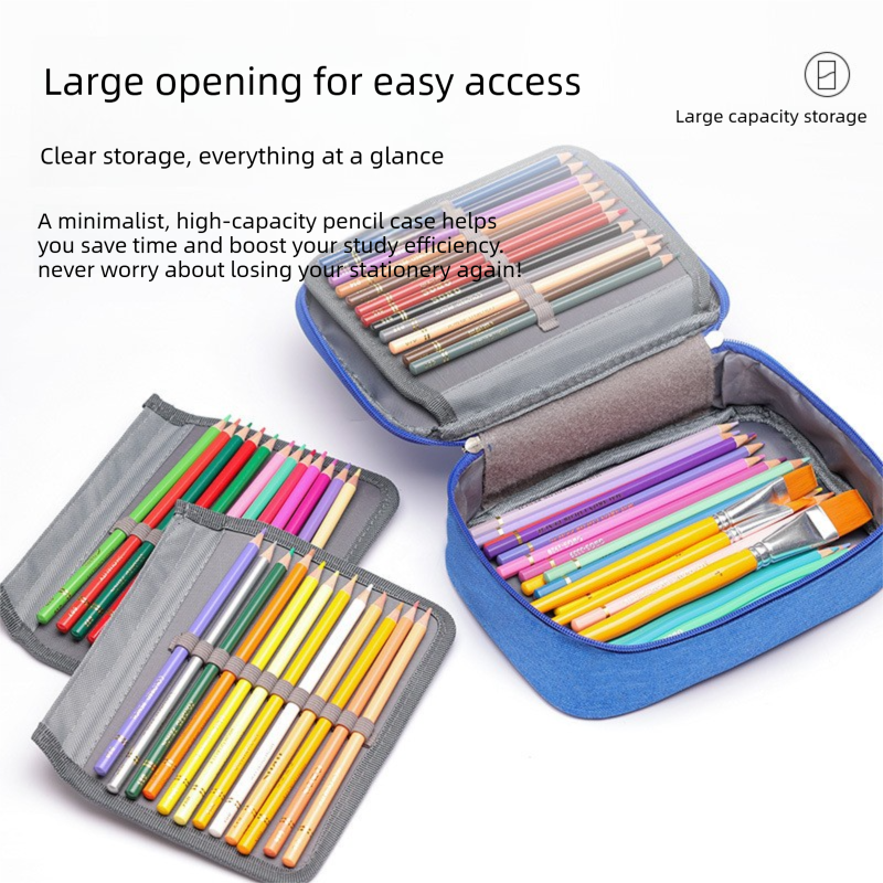 Large Capacity 72-Slot Pencil Case - Grey Multi-Layer Zipper Stationery view 4