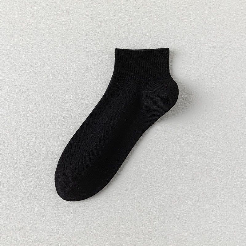 5 Pairs Black Cotton Blend Ankle Socks - Solid Colour Breathable Short Socks