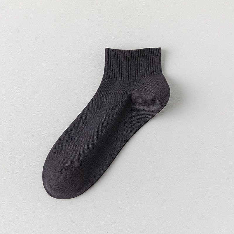 5 Pairs Dark Gray Cotton Blend Ankle Socks - Solid Colour Breathable Short