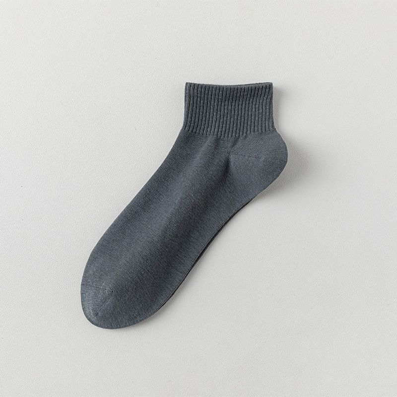 5 Pairs Hazy Blue Cotton Blend Ankle Socks - Solid Colour Breathable Short