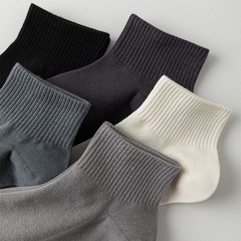 5 Pairs Hazy Blue Cotton Blend Ankle Socks - Solid Colour Breathable Short view 3