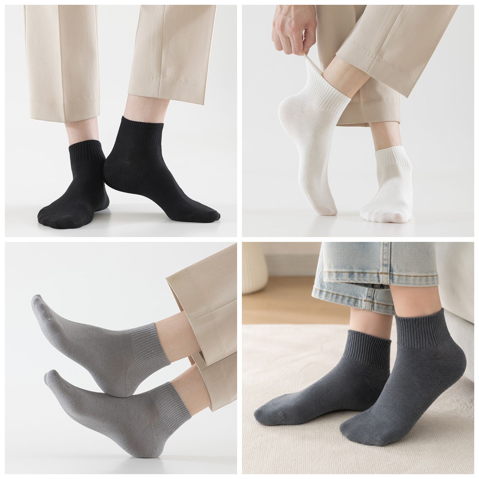 5 Pairs Mixed Colors Cotton Blend Ankle Socks - Solid Colour Breathable Short view 2