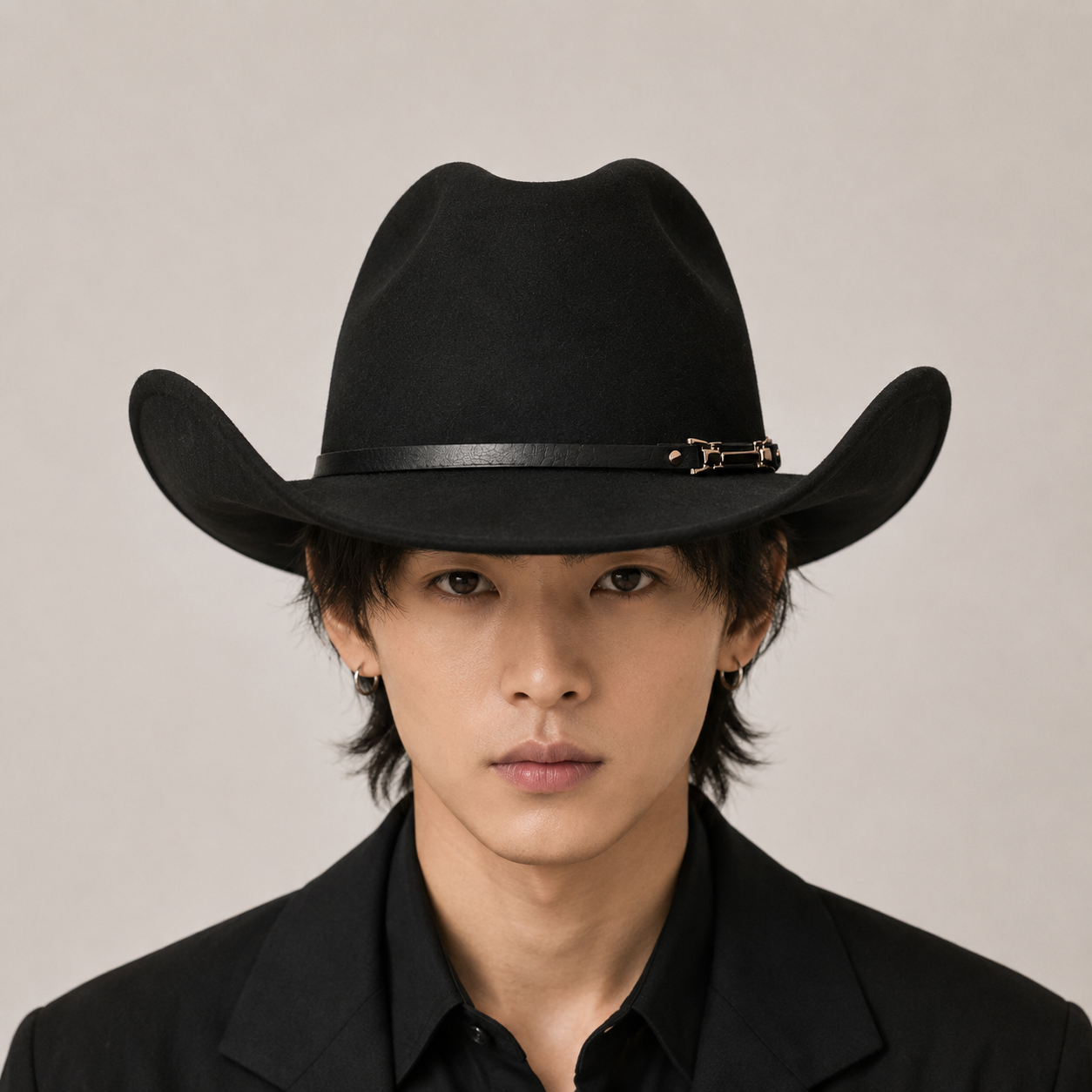 Western Cowboy Hat - Black Wide Brim Cowboy Hat with Leather-Look Band view 3