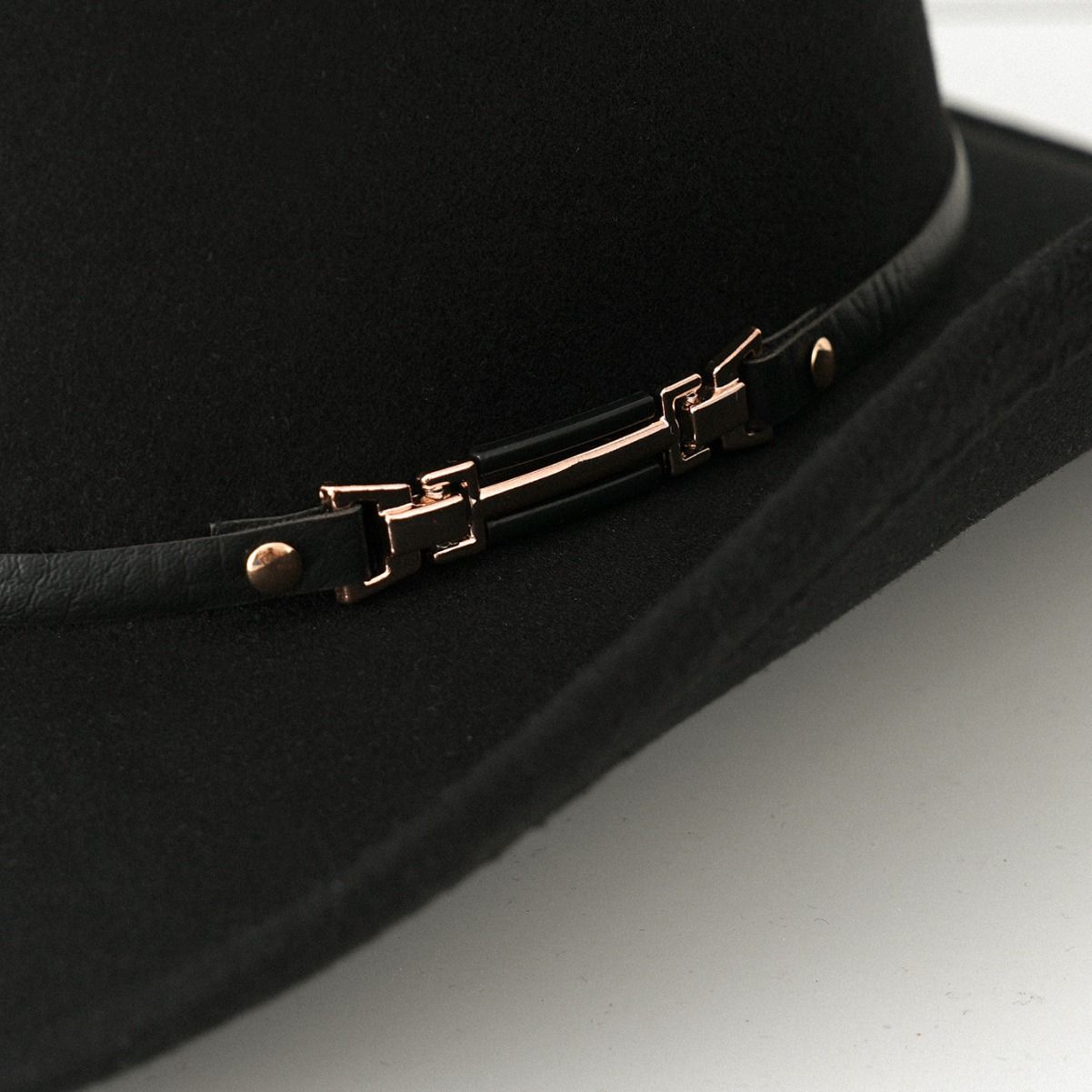 Western Cowboy Hat - Black Wide Brim Cowboy Hat with Leather-Look Band view 4