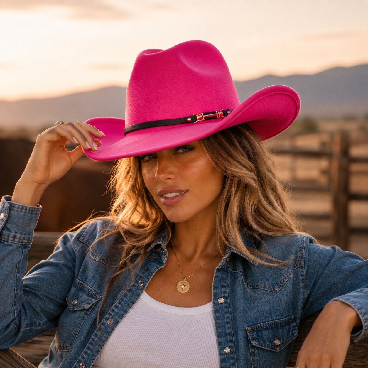 Western Cowboy Hat - Rose red Wide Brim Cowboy Hat with Leather-Look Band view 3