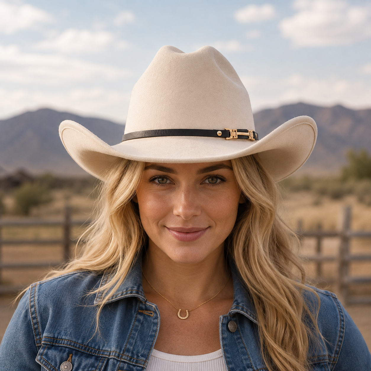 Western Cowboy Hat - Beige Wide Brim Cowboy Hat with Leather-Look Band view 3