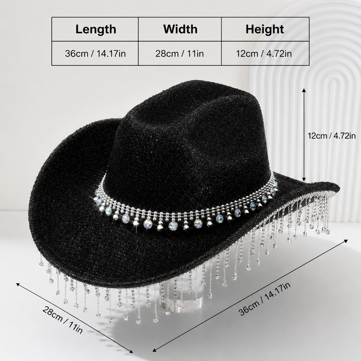 Pink Rhinestone Fringe Cowboy Hat - Sparkling Western Party Hat with Round view 5