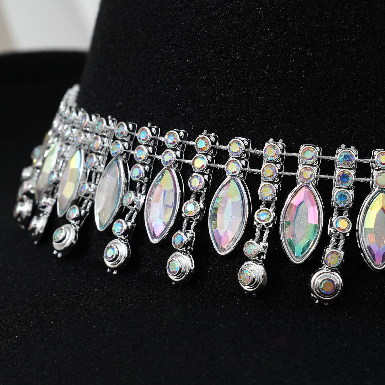 Rhinestone Cowboy Hat - Black Western Hat with Iridescent Gemstone Fringe Band view 3