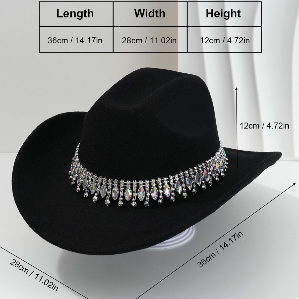 Rhinestone Cowboy Hat - Gray Western Hat with Iridescent Gemstone Fringe Band view 4