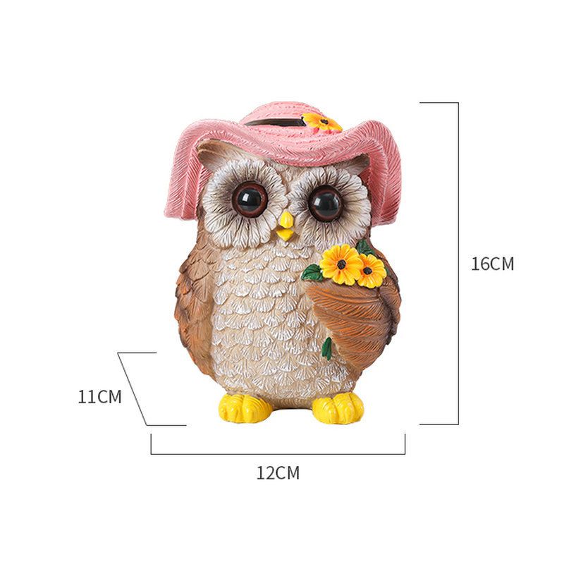 Pink Decorative Owl Figurine - Hand-Painted Resin Owl with Hat and Flower Basket view 6