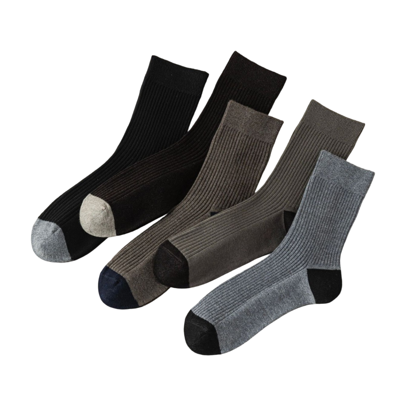 5 Pairs Men's Ribbed Crew Socks - Assorted Dark Colours