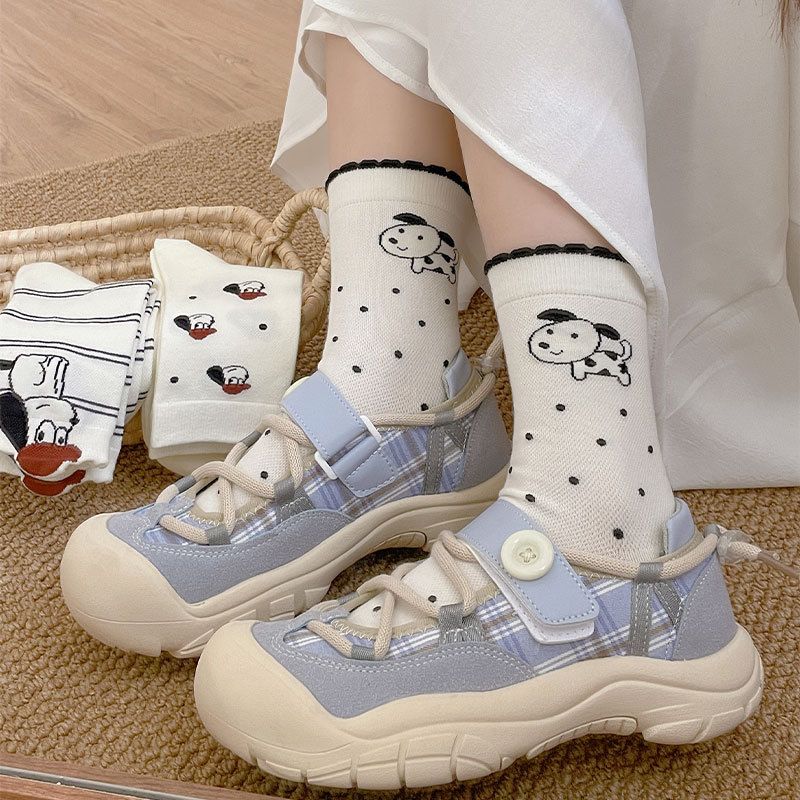 4 Pairs Women's Cartoon Animal Crew Socks (Striped puppy)- Lightweight view 5