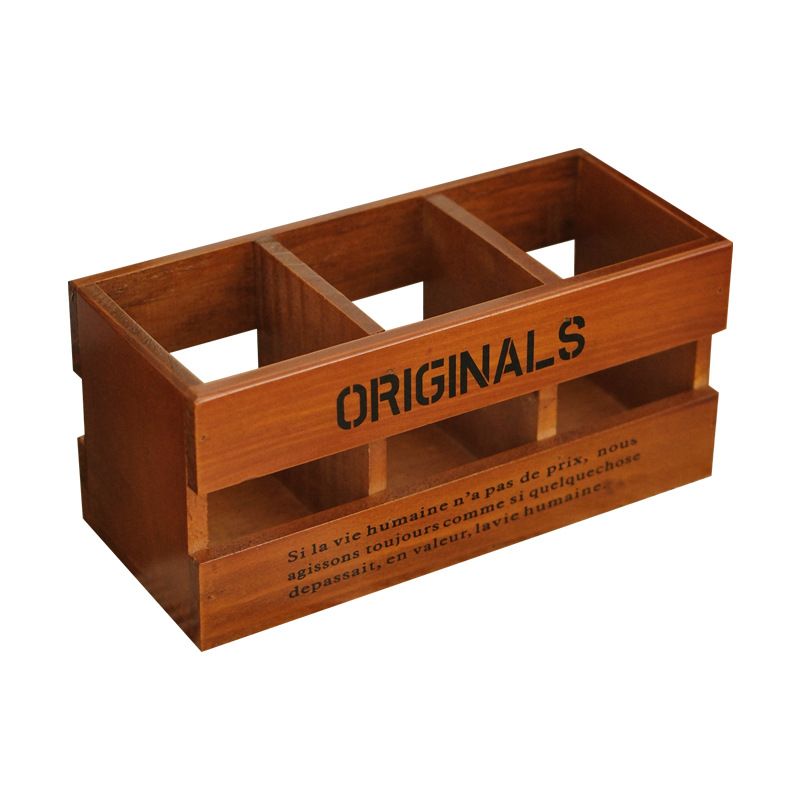 Vintage Desk Organiser - 3-Compartment Pen and Stationery Holder