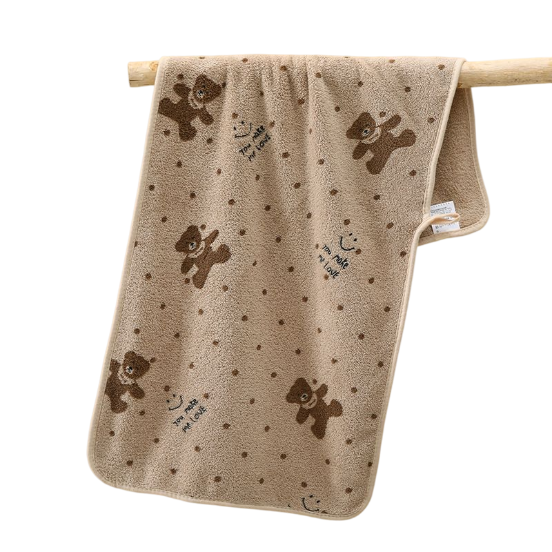 Brown 5-Piece Soft Absorbent Towel Set - Bear Print Face and Bath Towels with