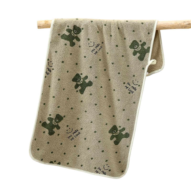 Green 5-Piece Soft Absorbent Towel Set - Bear Print Face and Bath Towels with