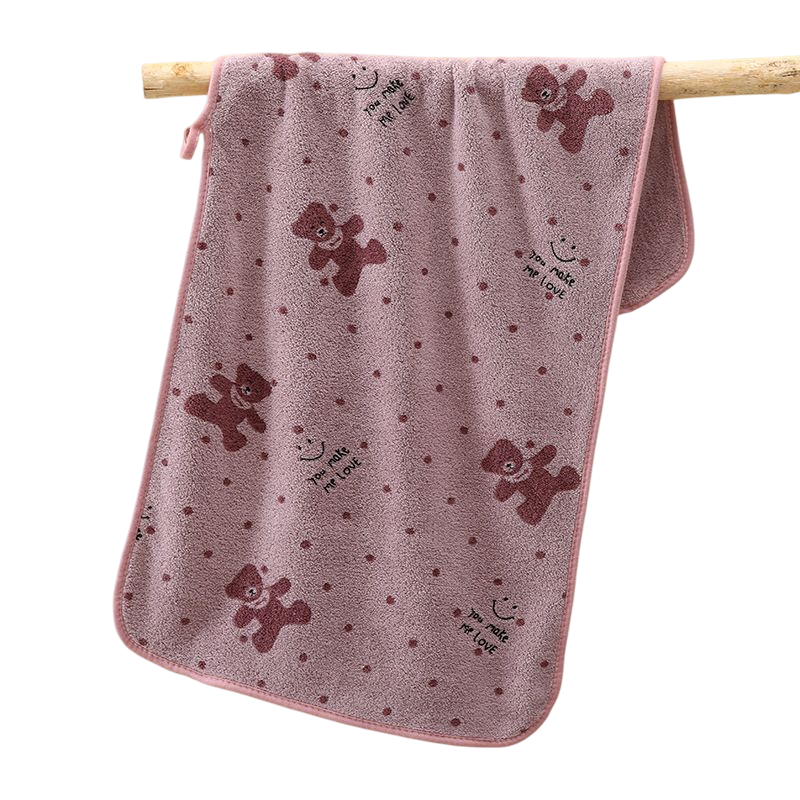 Purple 5-Piece Soft Absorbent Towel Set - Bear Print Face and Bath Towels with