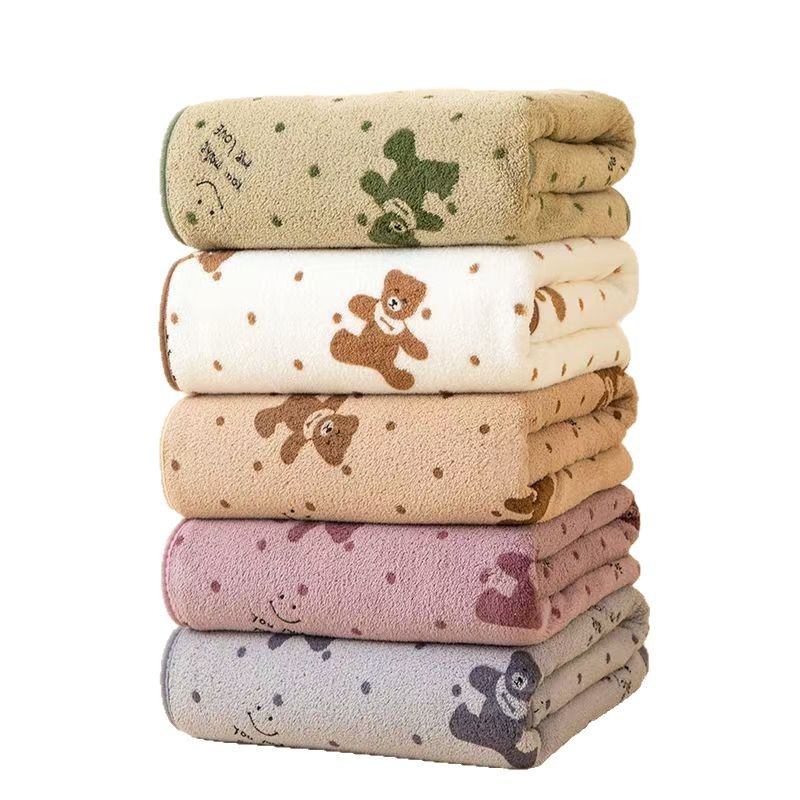 5 Mixed Colors Soft Absorbent Towel Set - Bear Print Face and Bath Towels with