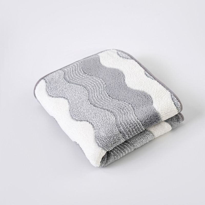 Gray 5-Pack Wave Pattern Towels - Thick Soft Absorbent Face Towels with Bound