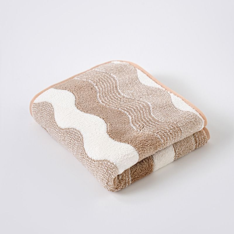Brown 5-Pack Wave Pattern Towels - Thick Soft Absorbent Face Towels with Bound