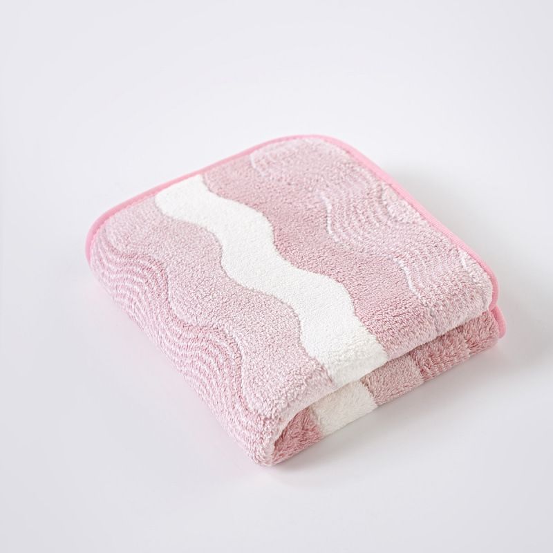Pink 5-Pack Wave Pattern Towels - Thick Soft Absorbent Face Towels with Bound