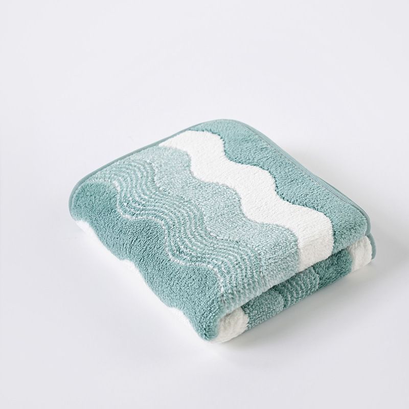 Green 5-Pack Wave Pattern Towels - Thick Soft Absorbent Face Towels with Bound