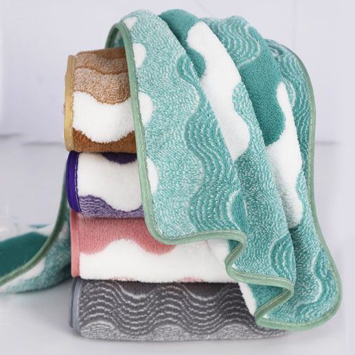 5 Mixed Colors Wave Pattern Towels - Thick Soft Absorbent Face Towels with