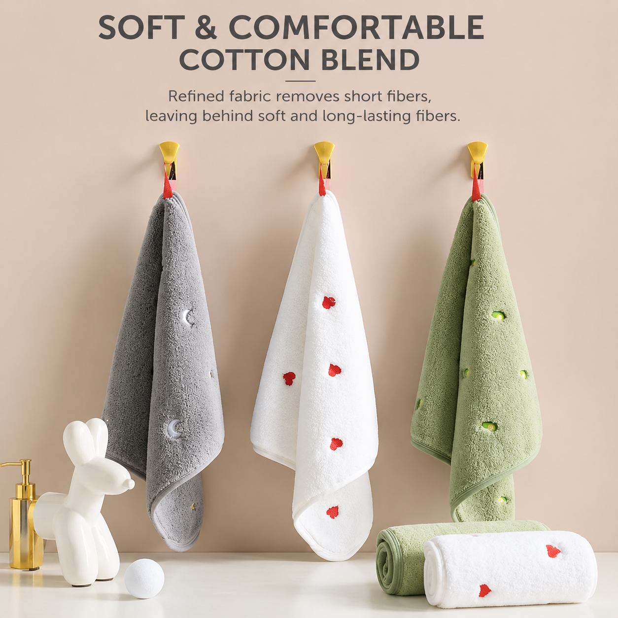 5-Pack Hanging Hand Towels (Gray)- 30 x 30 cm Soft Absorbent Quick-Dry Square view 2