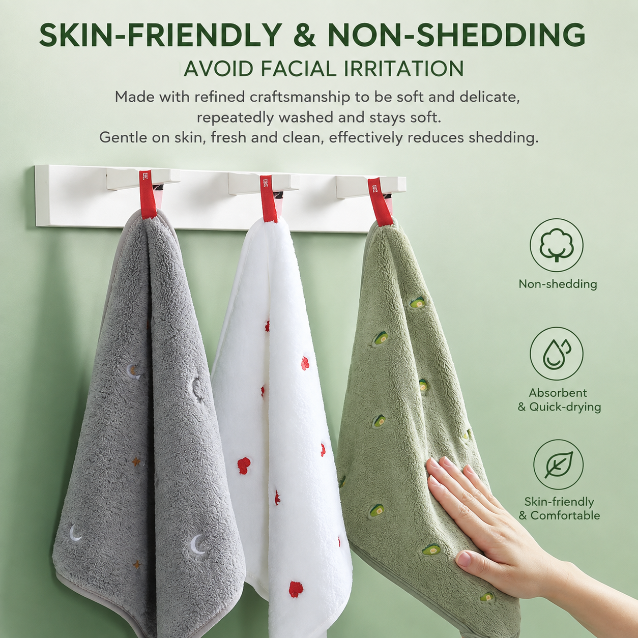 5-Pack Hanging Hand Towels (Gray)- 30 x 30 cm Soft Absorbent Quick-Dry Square view 4