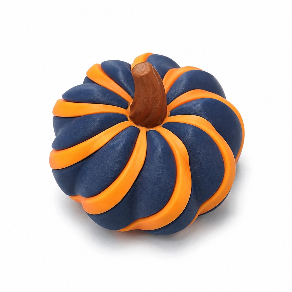 3D Printed Spiral Pumpkin Decoration - Blue and Orange Twisted Rib Design
