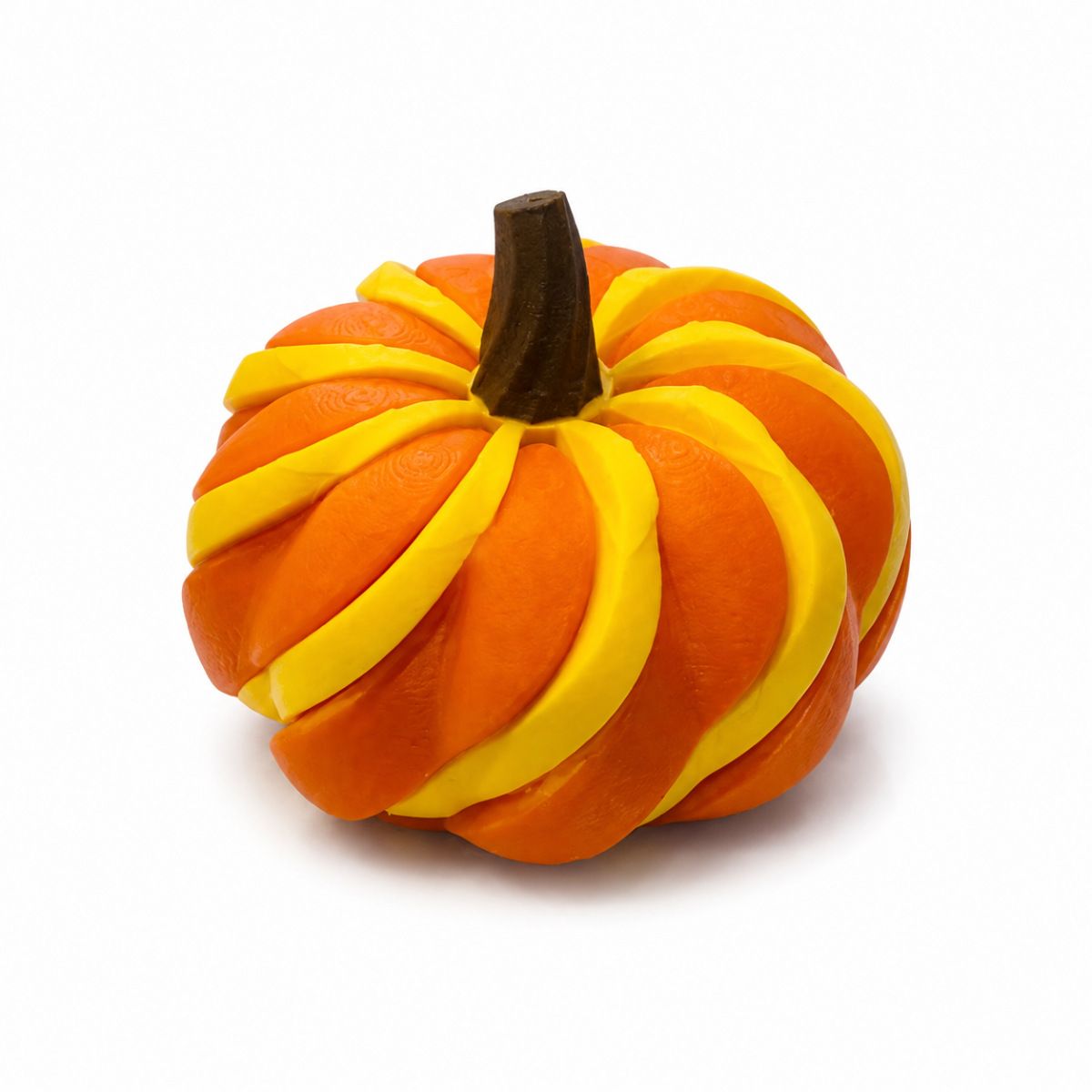 3D Printed Spiral Pumpkin Decoration - Orange and Yellow Twisted Rib Design