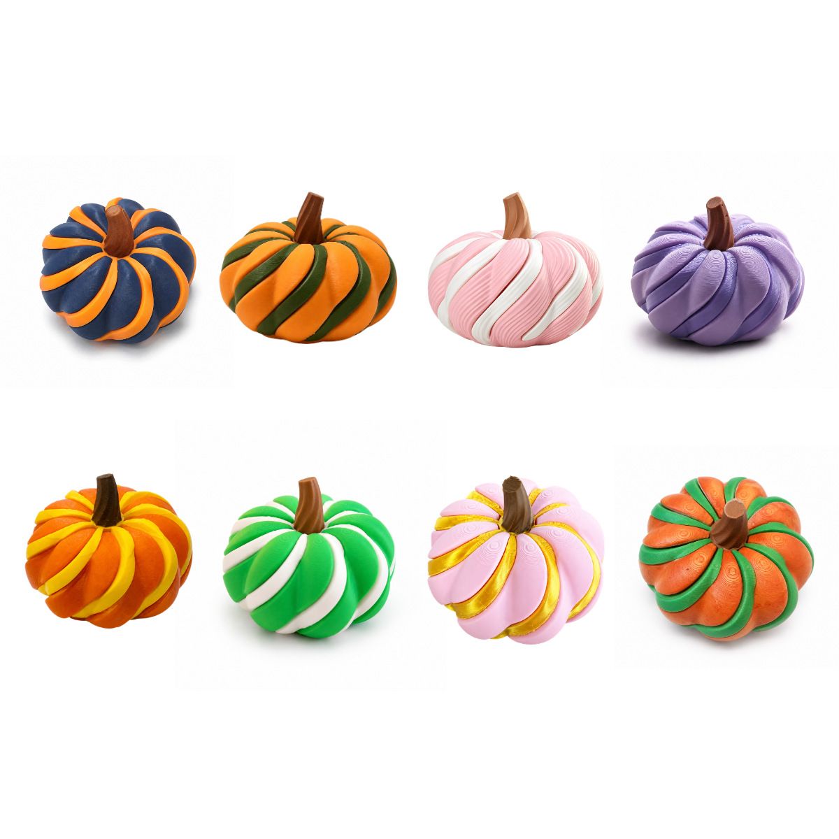 2 Pack 3D Printed Spiral Pumpkin Decoration - Blue and Orange Twisted Rib Design view 6