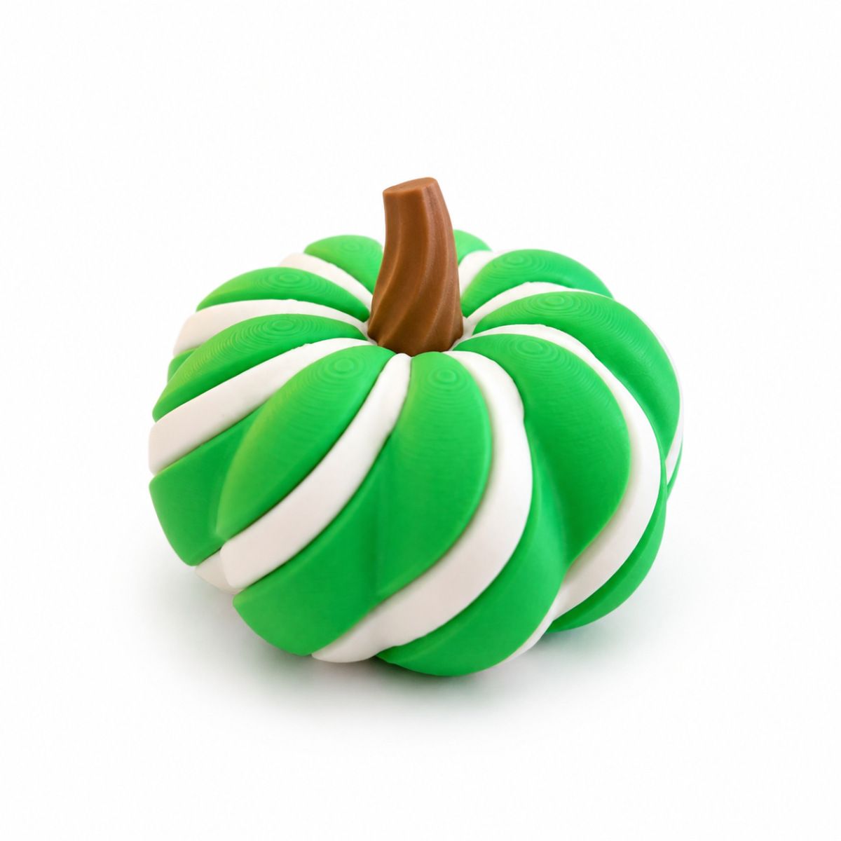 2 Pack 3D Printed Spiral Pumpkin Decoration - Green and White Twisted Rib Design