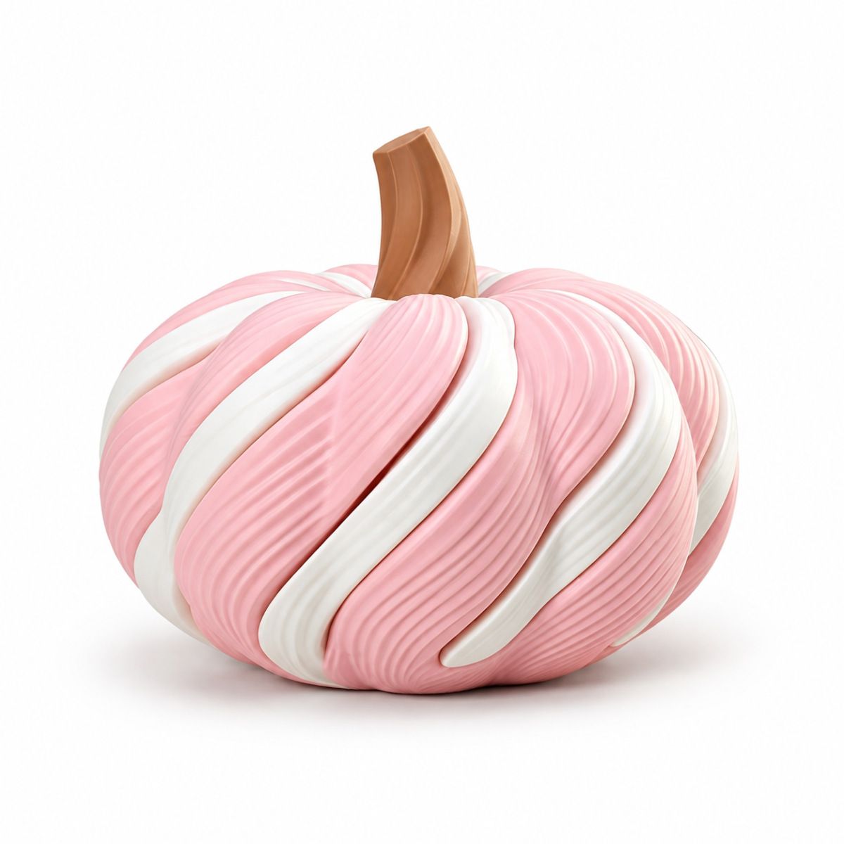 2 Pack 3D Printed Spiral Pumpkin Decoration - Pink and White Twisted Rib Design
