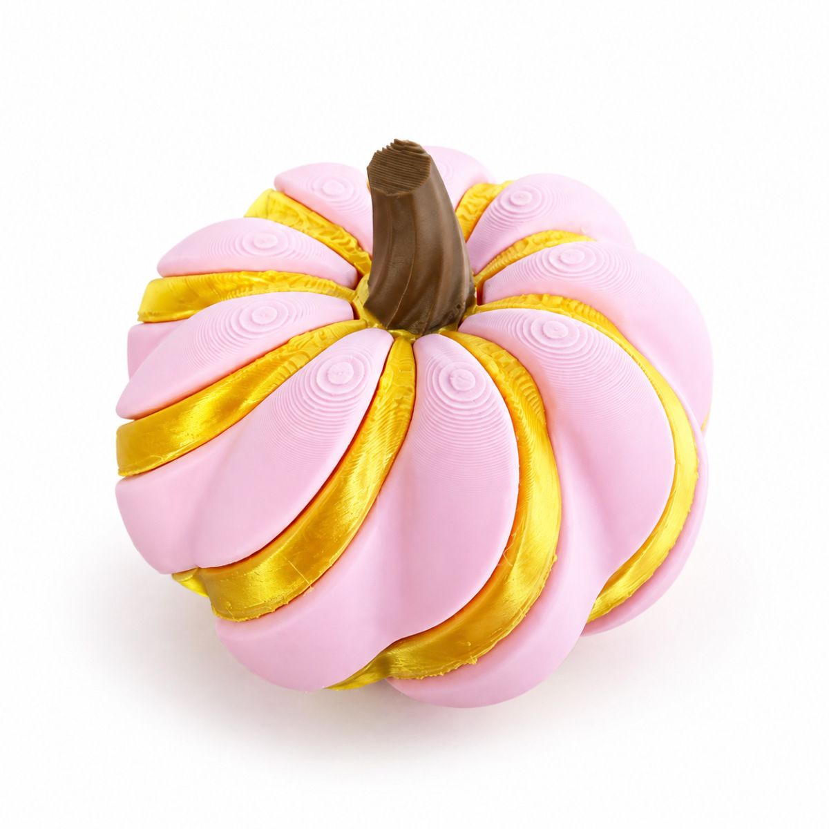 2 Pack 3D Printed Spiral Pumpkin Decoration - Pink and Gold Twisted Rib Design