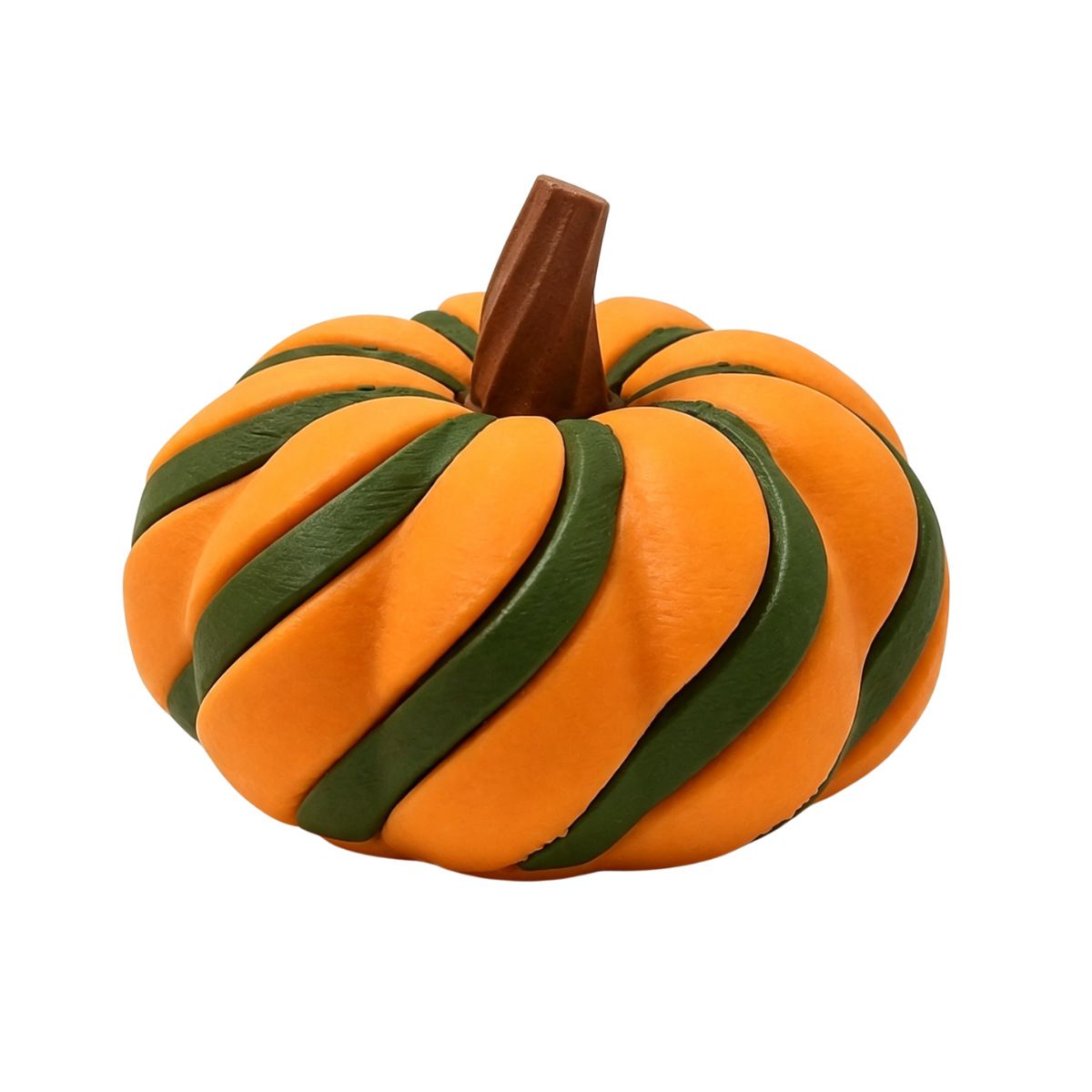 2 Pack 3D Printed Spiral Pumpkin Decoration - Orange and Dark Green Twisted