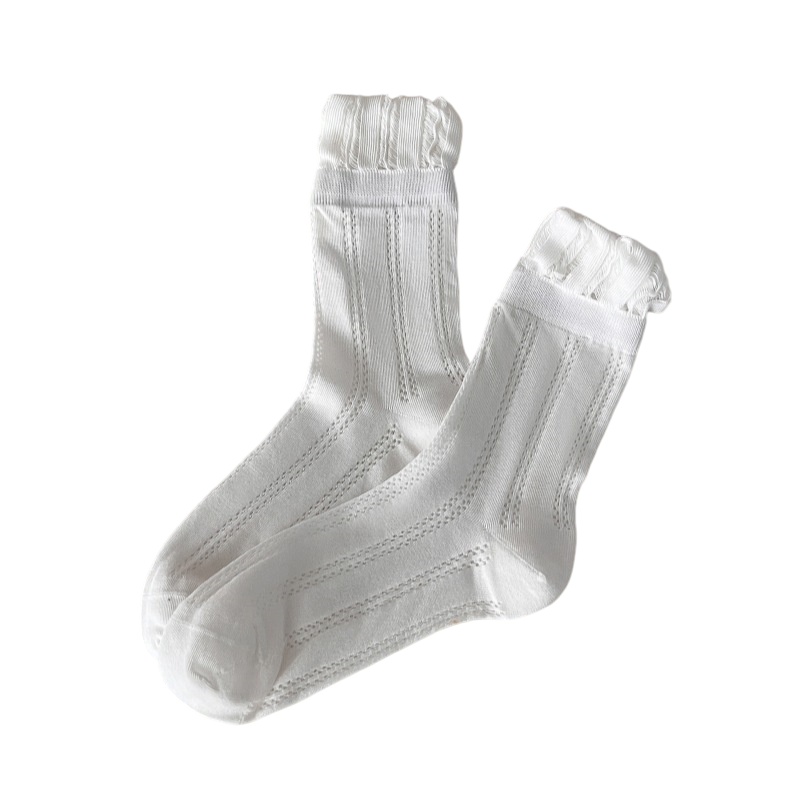 4 Pairs White Women's Lace Trim Socks - Lightweight Sheer Mesh Crew Socks with — image 1
