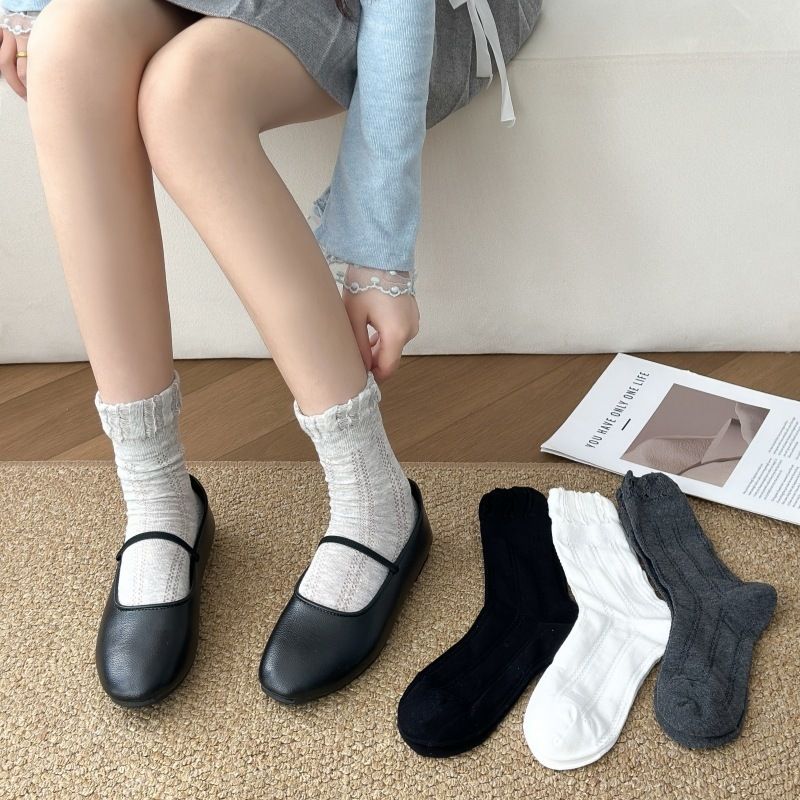 4 Pairs White Women's Lace Trim Socks - Lightweight Sheer Mesh Crew Socks with view 5