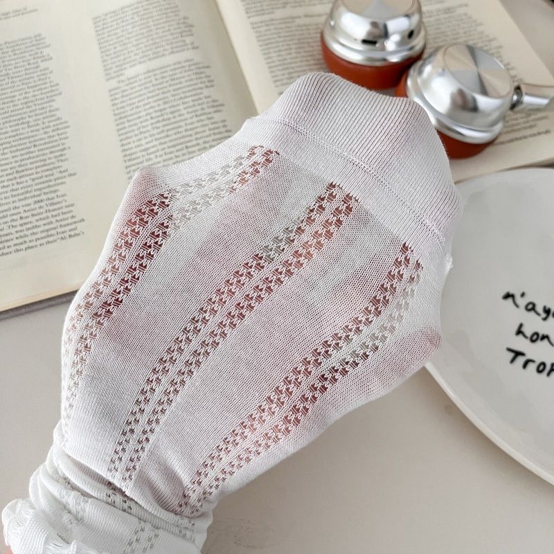4 Pairs White Women's Lace Trim Socks - Lightweight Sheer Mesh Crew Socks with view 6